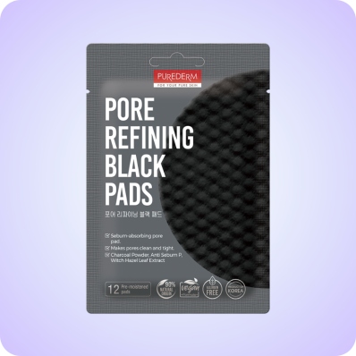 12 Algodones purificantes para poros PUREDERM Pore Refining Black Pads