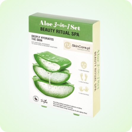 Mascarillas de velo Veganas al mejor precio: Pack de tres mascarillas para cara, pies y manos Aloe 3-in-1 Set Beauty Ritual Set de SkinCare PL en Skin Thinks - 