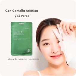 Mascarillas Coreanas de Hoja al mejor precio: Mascarilla de Centella Asiática y Té Verde SKIN627 CICA with Green Tea Facial Mask de SKIN627 en Skin Thinks - Piel Grasa